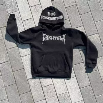 Осень-зима Европейский и американский стиль буква зубы свободный уличный индивидуальный тренд толстовка с капюшоном S чёрный