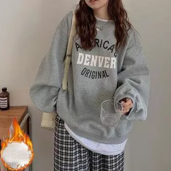 Осень-зима флисовая теплая толстовка с длинным рукавом повседневная толстовка с буквенным принтом большого размера Женские толстовки с круглым вырезом и длинным рукавом y2k Топы с капюшоном M