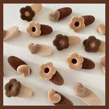 Осень/зима, флокированная бежевая заколка для волос для детей, простые заколки с цветочным принтом для девочек, корейская зимняя заколка для волос кофейного цвета, аксессуары для волос для девочек