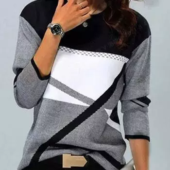 Осень-зима Геометрический принт Женская толстовка с капюшоном Цветные блоки Толстовки Harajuku Толстовка Пальто Женская одежда 7XL белый