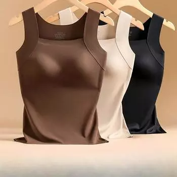Осень/Зима Голая кожа Нижняя одежда Теплая майка Женский коврик для груди Нижнее белье Фиксированные чашки Красота Кожаная одежда Нижняя одежда Майка Осенняя одежда M чёрный