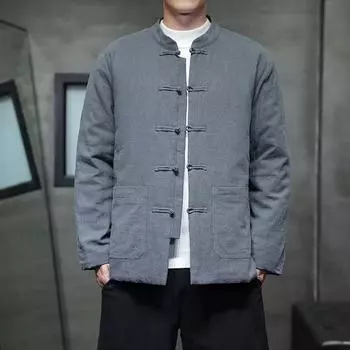 Осень-зима хлопковая старая грубая стеганая куртка в стиле Тан, мужская льняная толстая стеганая куртка среднего возраста ханьфу XL жёлтый