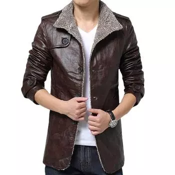 Осень-зима износостойкая мужская куртка из искусственной кожи мужская куртка с лацканами для мужчин больших размеров 2XL чёрный