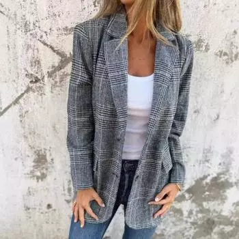 Осень-зима Кардиган Куртки и пальто Женские повседневные модные блейзеры Ретро-лацканы с узором «гусиная лапка» Базовые куртки S красный