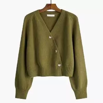 Осень-зима кардиган на пуговицах с V-образным вырезом свитер женский вязаный длинный рукав корейский свободный однотонный кашемировый свитер женский One Size жёлтый