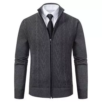 Осень-зима кашемировый стеганый теплый повседневный мужской вязаный свитер пальто L жёлтый