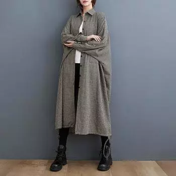 Осень-зима корейская клетчатая свободная рубашка больших размеров для женщин повседневные платья One Size
