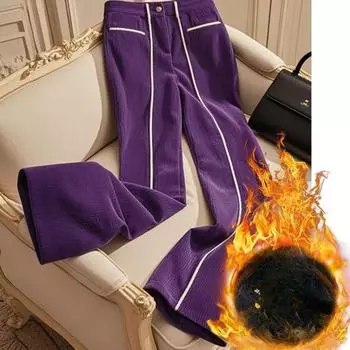 Осень-зима корейская мода пуговицы молния высокая талия прямые женские брюки модные универсальные узкие толстые широкие брюки S
