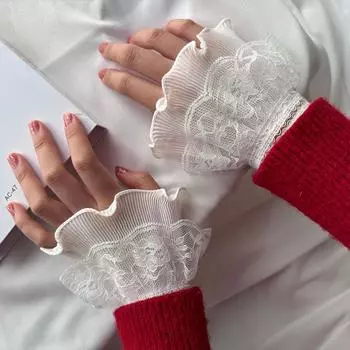 Осень-зима кружевные накладные рукава женские милые кружевные сетчатые расклешенные рукава на запястье для свадеб и вечеринок белый