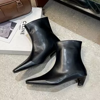 Осень Зима Квадратный Носок Женские Стройнящие Ботильоны Женские Элегантные На Низком Каблуке Короткие Ботильоны Zapatos De Mujer 35 чёрный