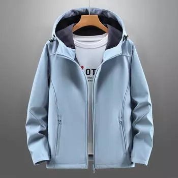 Осень-зима легкая куртка с капюшоном из мягкой ткани, модная теплая куртка для мужчин и женщин, парное пальто, ветрозащитное водонепроницаемое для отдыха на открытом воздухе, для бизнеса M светло-синий