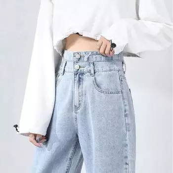 Осень-зима легкие широкие джинсы с высокой талией женские новые тонкие свободные драпированные брюки S синий