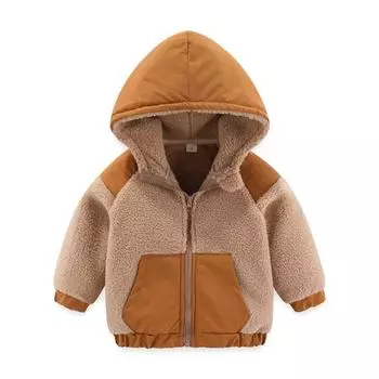 Осень-зима Мальчики Утолщенная куртка Теплое флисовое детское пальто на молнии с капюшоном Детская верхняя одежда Детская одежда 140cm коричневый