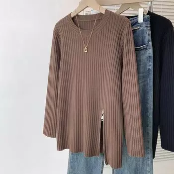 Осень-зима мода с длинным рукавом женские свитера пуловеры повседневные с круглым вырезом черные вязаные женские свитера пуловеры топы свитера JJ59 One Size темно-коричневого