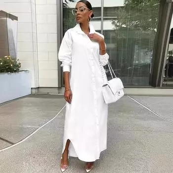 Осень-зима Модное повседневное однотонное длинное пальто-платье Повседневные платья S белый