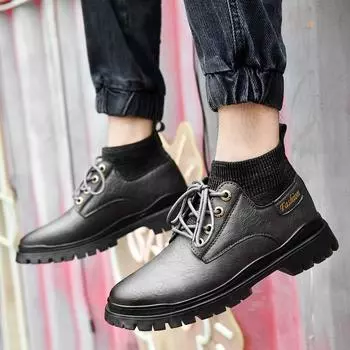 Осень-зима Модные мужские ботильоны Носки Ботинки-носки Красивые мотоциклетные ботинки Мужские деловые ботинки из натуральной кожи 38 чёрный
