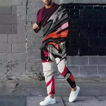Осень-зима Модные мужские комплекты Длинные рукава Футболка + брюки O-образный вырез Толстовка Повседневная спортивная одежда для бега из 2 предметов Мужская одежда S