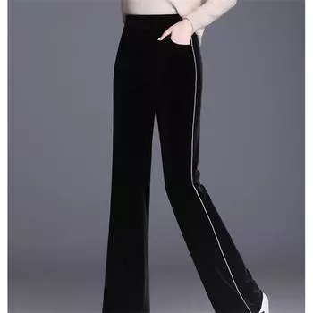 Осень-зима, модные утолщенные теплые эластичные прямые широкие брюки с высокой талией, женская одежда, повседневная винтажная уличная одежда для женщин S