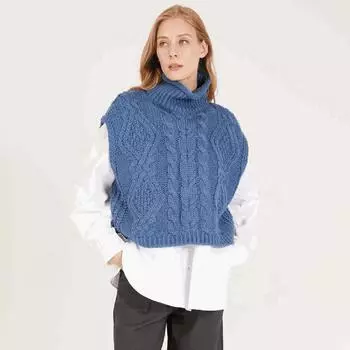 Осень-зима Модные женские вязаные свитера с косами Жилеты Повседневные безрукавки Водолазка Свободные пуловеры Укороченные топы Теплый трикотаж S светло-серый