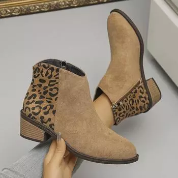 Осень-зима Модные женские замшевые ботильоны в стиле ретро, ковбойские сапоги для отдыха, леопардовые удобные женские сапоги Sapatos Femininos 36 леопардовый