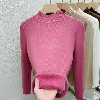 Осень-зима модный теплый флисовый женский свитер повседневный приталенный однотонный утолщенный женский пуловер офисные бархатные топы 29777 S восторг