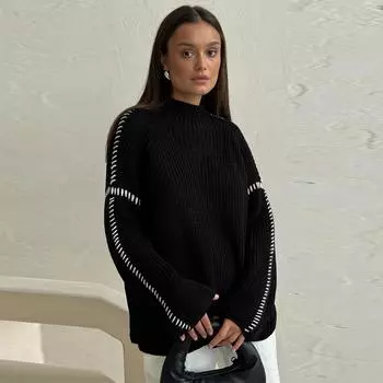 Осень-зима Модный женский свитер с длинным рукавом в стиле пэчворк Свободный вязаный повседневный универсальный женский пуловер S армия зеленый