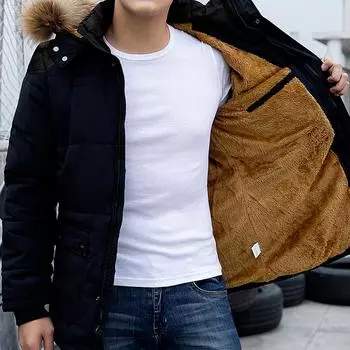 Осень/зима Молодежная повседневная куртка средней длины с хлопковой подкладкой, мужская зимняя куртка с бархатной подкладкой, куртка с хлопковой подкладкой, модная мужская куртка 2XL чёрный