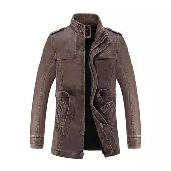 Осень-зима мотоциклетные куртки пальто мужская кожаная куртка мужская повседневная теплая бархатная стойка пояса L