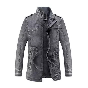 Осень-зима мотоциклетные куртки пальто мужская кожаная куртка мужская повседневная теплая бархатная стойка пояса L