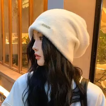 Осень-зима, мягкий пуловер из искусственной норковой шерсти, шапка с биркой, теплая бархатная японская меховая шапка, женские сложенные шапки One Size чёрный