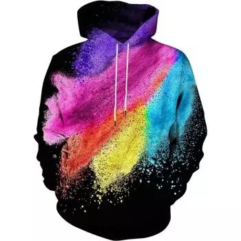 Осень-зима Мужская 3D-печать Цветная толстовка с капюшоном Детская модная толстовка с капюшоном Пуловер Повседневная одежда с капюшоном Верхнее пальто с шапкой S