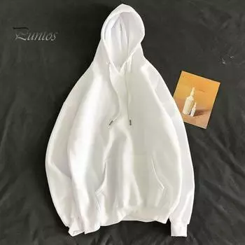 Осень-зима Мужская бейсбольная толстовка с капюшоном Свободный однотонный свитер с большим карманом и завязками на шнурке С капюшоном Эластичные манжеты Средняя длина Повседневная одежда Топ M чёрный