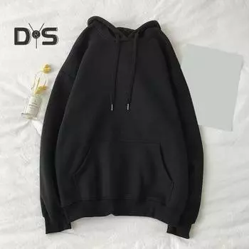 Осень-зима Мужская бейсбольная толстовка с капюшоном Свободный однотонный свитер с большим карманом и завязками на шнурке С капюшоном Эластичные манжеты Средняя длина Повседневная одежда Топ M белый