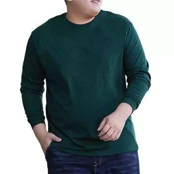 Осень-зима мужская футболка однотонная с длинными рукавами с круглым вырезом уличная одежда больших размеров свободный пуловер с манжетами в рубчик для улицы 3XL чёрный