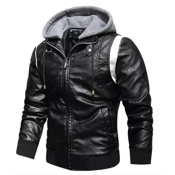 Осень-зима мужская кожаная куртка высокого качества корейская мода молодежные кожаные пальто с капюшоном S белый