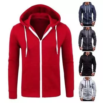 Осень-зима Мужская куртка с капюшоном, застегивающейся на шнурок, с длинными рукавами, однотонный кардиган с эластичными манжетами, карманами, куртка средней длины с капюшоном L темно-синий