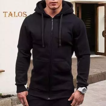 Осень-зима Мужская куртка с капюшоном, застегивающейся на шнурок, с длинными рукавами, однотонный кардиган с эластичными манжетами, карманами, куртка средней длины с капюшоном M светло-серый