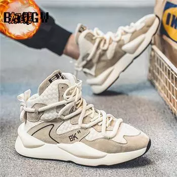 Осень-зима Мужская мода меховые высокие кроссовки теплые удобные спортивные кроссовки на шнуровке для бега на открытом воздухе для студентов амортизация 39 чёрный