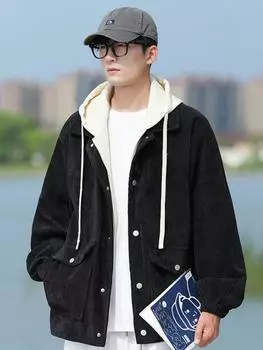 Осень-зима, мужская мода, новые теплые флисовые теплые толстые куртки, пальто, мужская модная вельветовая куртка с меховым воротником, военная повседневная куртка, мужское пальто M чёрный