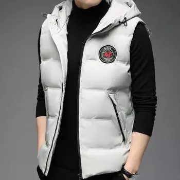 Осень-зима Мужская новая жилетка с капюшоном Молодежная утолщенная теплая куртка на молнии M