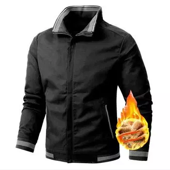 Осень Зима Мужская Повседневная Мода Теплая Утолщенная Куртка-Бомбер с Подкладкой на Молнии XXXXXL чёрный