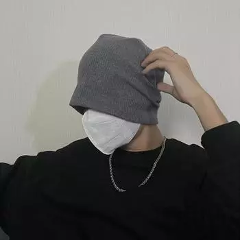 Осень-зима Мужская шапка с начесом Мешковатая однотонная вязаная эластичная Сохраняет тепло Хорошая эластичность Теплоизоляция Повседневная одежда для улицы Bean темно-серого