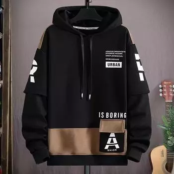 Осень-зима Мужская толстовка Мода Harajuku Streetwear Толстовка Повседневная мужская одежда Длинные рукава Графические толстовки Мужские 3XL чёрный