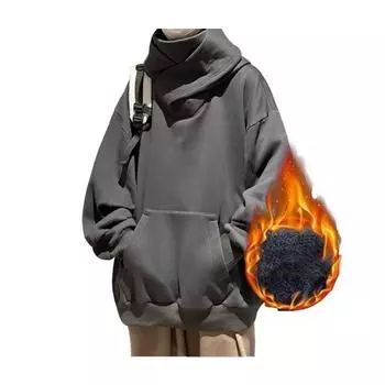 Осень-зима Мужская толстовка с капюшоном большого размера с длинными рукавами, однотонная, в стиле хип-хоп, с высоким воротником, большая нашивка M темно-серого