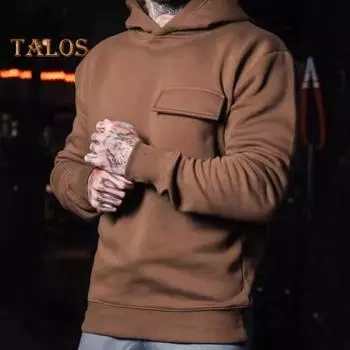 Осень-зима Мужская толстовка с капюшоном, карманом-клапаном, свободными эластичными манжетами, большой размер, теплый пуловер средней длины, однотонный топ для занятий спортом, повседневная одежда M