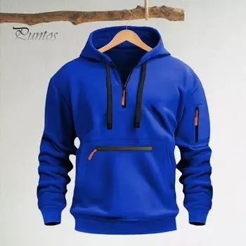 Осень-зима Мужская толстовка с капюшоном на молнии с декором, свободная эластичная манжета, шнурок, теплый пуловер средней длины, однотонный топ в стиле хип-хоп для занятий спортом, повседневной носки S серый