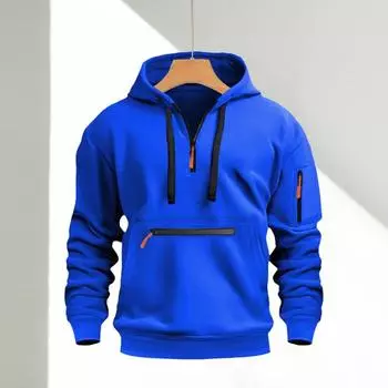 Осень-зима Мужская толстовка с капюшоном на молнии с декором, свободная эластичная манжета, шнурок, теплый пуловер средней длины, однотонный топ в стиле хип-хоп для занятий спортом, повседневной носки S белый