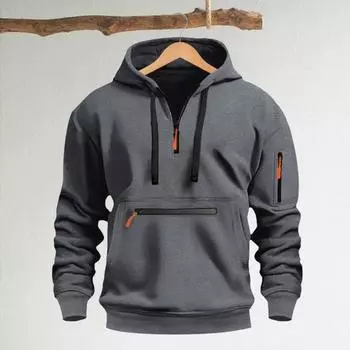 Осень-зима Мужская толстовка с капюшоном на молнии с декором, свободная эластичная манжета, шнурок, теплый пуловер средней длины, однотонный топ в стиле хип-хоп для занятий спортом, повседневной носки S верблюд