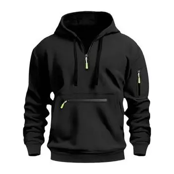 Осень-зима Мужская толстовка с капюшоном на молнии с декором, свободная эластичная манжета, шнурок, теплый пуловер средней длины, однотонный топ в стиле хип-хоп для занятий спортом, повседневной носки S