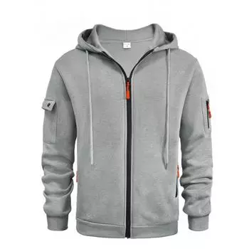 Осень-зима Мужская толстовка с капюшоном Свитшот с застежкой-молнией и карманом на рукаве Кардиган Мужская спортивная одежда Большие размеры Повседневные куртки и пальто Мужская одежда S чёрный